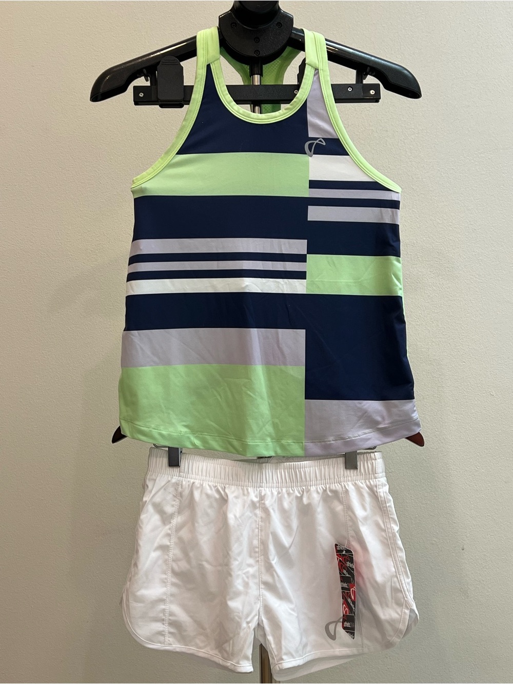 Athletic DNA Girls Youth XL Athletic Tank & Shorts Set Neon Lime Navy White